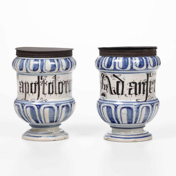 Coppia di albarelli<BR>Italia settentrionale, Probabilmente Veneto, XVIII secolo  - Asta Maioliche, Porcellane e Vetri - Associazione Nazionale - Case d'Asta italiane