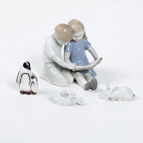 Figurine con bimbi, pinguini e conigli<BR>Dresda, Inghilterra e Copenaghen, XX secolo  - Asta Maioliche, Porcellane e Vetri - Associazione Nazionale - Case d'Asta italiane