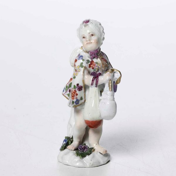 Figurina di putto acquaiolo<BR>Meissen, 1750 circa  - Asta Maioliche, Porcellane e Vetri - Associazione Nazionale - Case d'Asta italiane