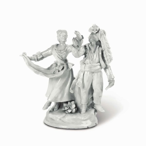 Gruppo con coppia danzante Veneto, Manifattura Cozzi (?), 1770 circa  - Asta Maioliche, Porcellane e Vetri - Associazione Nazionale - Case d'Asta italiane