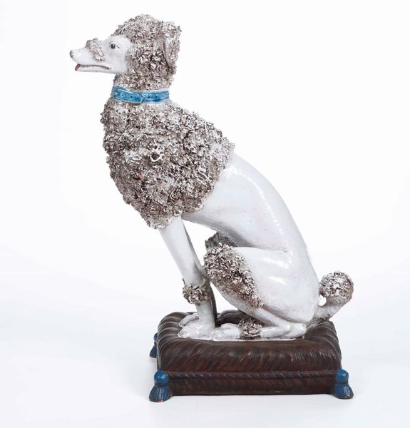Grande figura di cane barboncino<BR>Firenze, Manifattura Zaccagnini, XX secolo  - Asta Maioliche, Porcellane e Vetri - Associazione Nazionale - Case d'Asta italiane