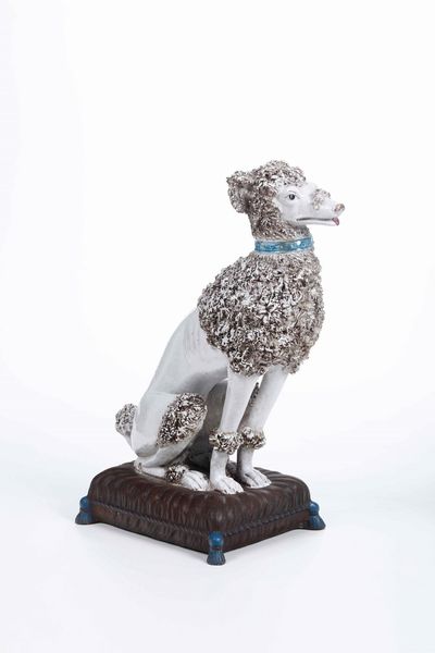 Grande figura di cane barboncino<BR>Firenze, Manifattura Zaccagnini, XX secolo  - Asta Maioliche, Porcellane e Vetri - Associazione Nazionale - Case d'Asta italiane