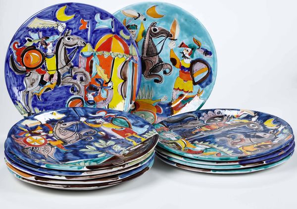 Dodici piatti<BR>Palermo, Manifattura La Musa, seconda met del XX secolo  - Asta Maioliche, Porcellane e Vetri - Associazione Nazionale - Case d'Asta italiane