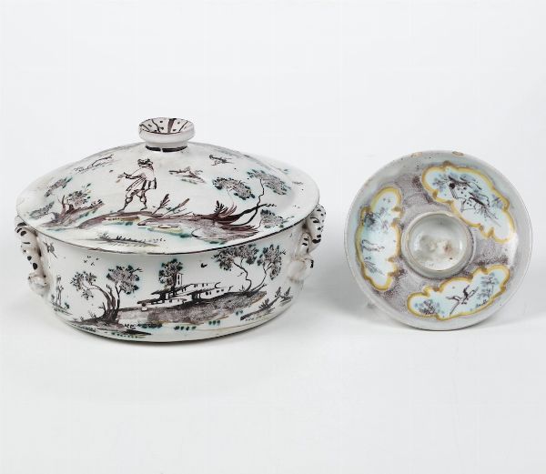 Legumiera e piattino <BR>Albisola e Savona, XVIII secolo  - Asta Maioliche, Porcellane e Vetri - Associazione Nazionale - Case d'Asta italiane