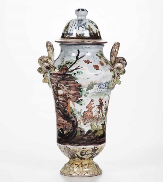Vaso con coperchio<BR>Albissola, Manifattura Ceramisti Associati, seconda met del XX secolo  - Asta Maioliche, Porcellane e Vetri - Associazione Nazionale - Case d'Asta italiane