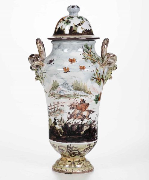Vaso con coperchio<BR>Albissola, Manifattura Ceramisti Associati, seconda met del XX secolo  - Asta Maioliche, Porcellane e Vetri - Associazione Nazionale - Case d'Asta italiane