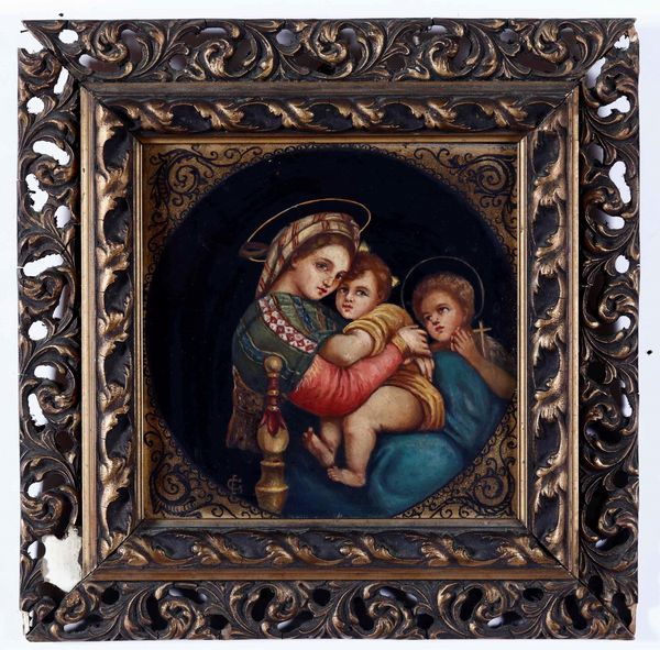 Mattonella con La Madonna della Seggiola, XX secolo <BR>  - Asta Maioliche, Porcellane e Vetri - Associazione Nazionale - Case d'Asta italiane