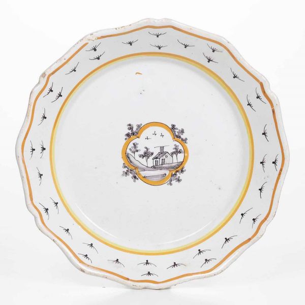 Piatto <BR>Francia, probabilmente Manifattura di Nevers, seconda met del XVIII secolo  - Asta Bacili da barbiere, bacinelle e fioriere in maiolica francese da collezione - Associazione Nazionale - Case d'Asta italiane