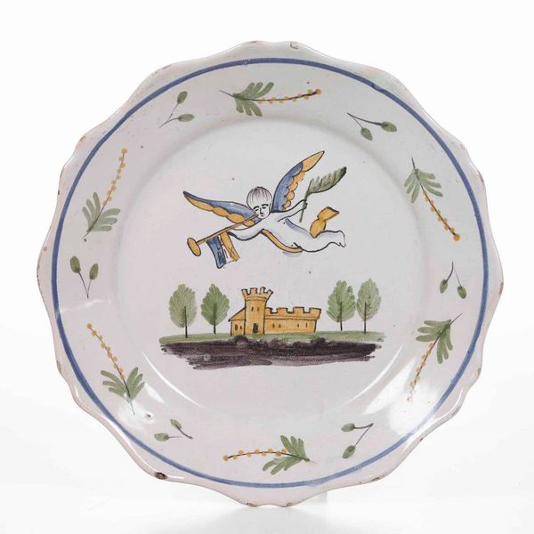 Piatto raffigurante La Pace<BR>Francia, Nevers, fine del XVIII secolo  - Asta Bacili da barbiere, bacinelle e fioriere in maiolica francese da collezione - Associazione Nazionale - Case d'Asta italiane