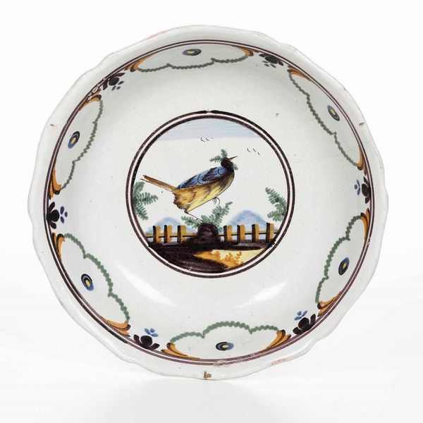 Bacinella<BR>Francia, Ancy Le Franc (Yvonne), Manifattura di Foulnier, primi del XIX secolo  - Asta Bacili da barbiere, bacinelle e fioriere in maiolica francese da collezione - Associazione Nazionale - Case d'Asta italiane