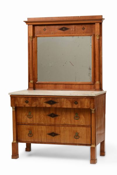 Coppia di cassettoni con specchiere in legno lastronato. XIX secolo  - Asta Antiquariato Settembre - Associazione Nazionale - Case d'Asta italiane