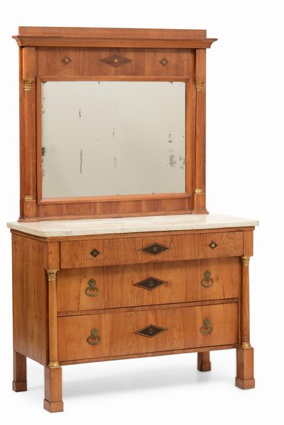 Coppia di cassettoni con specchiere in legno lastronato. XIX secolo  - Asta Antiquariato Settembre - Associazione Nazionale - Case d'Asta italiane