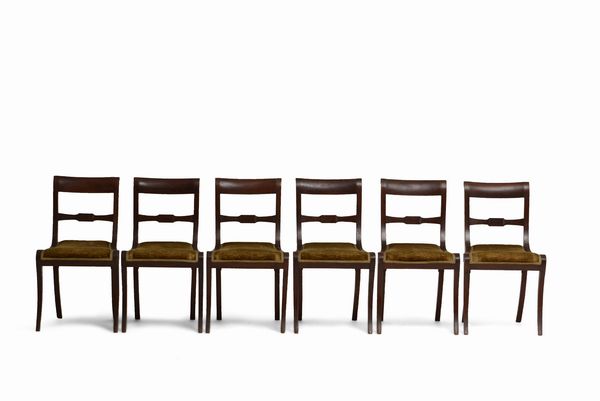 Tavolo da pranzo in mogano, unito a sei sedie �en suite�  - Asta Antiquariato Settembre - Associazione Nazionale - Case d'Asta italiane