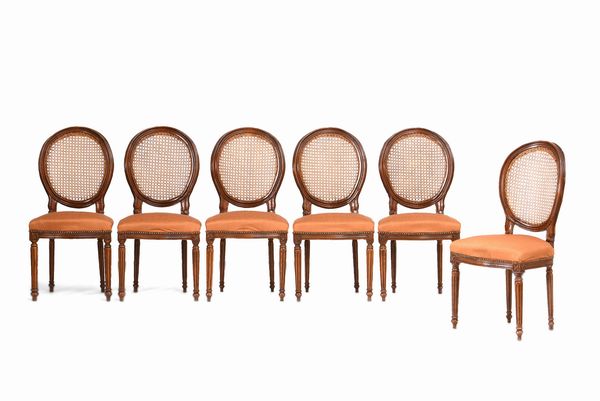 Sei sedie genovesi Luigi XV con seduta e schienale in paglia di Vienna  - Asta Antiquariato Settembre - Associazione Nazionale - Case d'Asta italiane