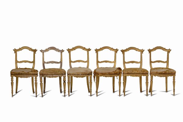 Sei sedie Luigi XIV in legno dorato, XVIII secolo  - Asta Antiquariato Settembre - Associazione Nazionale - Case d'Asta italiane