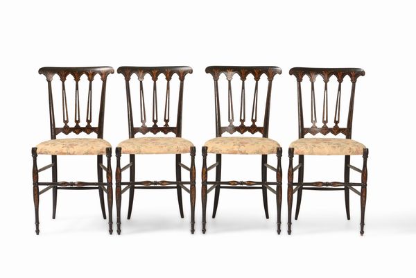 Quattro sedie tipo chiavarine in legno ebanizzato  - Asta Antiquariato Settembre - Associazione Nazionale - Case d'Asta italiane