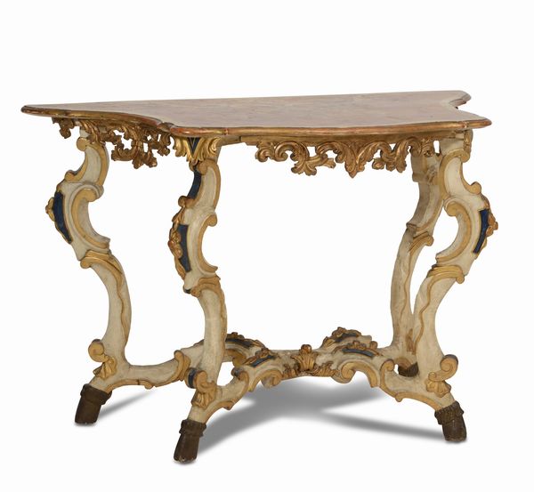 Consolle in legno intagliato e laccato, XIX secolo  - Asta Antiquariato Settembre - Associazione Nazionale - Case d'Asta italiane