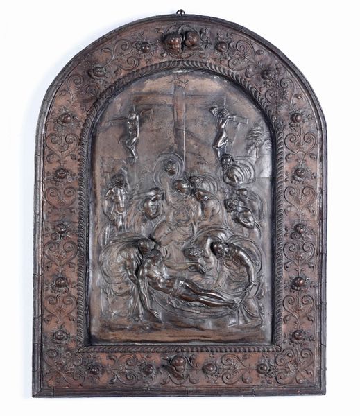 Deposizione. Cartapesta e stucco patinato. Plasticatore nei modi del Rinascimento italiano. XIX-XX secolo  - Asta Antiquariato Settembre - Associazione Nazionale - Case d'Asta italiane