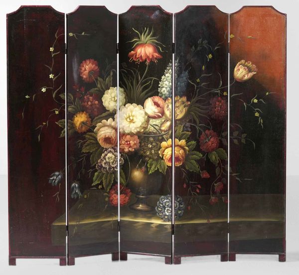 Grande paravento dipinto. XX secolo  - Asta Antiquariato Settembre - Associazione Nazionale - Case d'Asta italiane