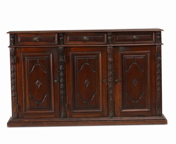 Credenza pannellata a tre cassetti e tre sportelli , XIX sedcolo  - Asta Antiquariato Settembre - Associazione Nazionale - Case d'Asta italiane