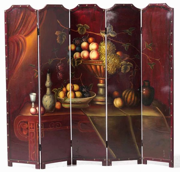 Grande paravento dipinto. XX secolo  - Asta Antiquariato Settembre - Associazione Nazionale - Case d'Asta italiane