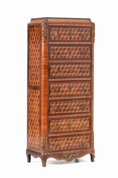 Settimanale a marqueterie in legni di frutto. Francia, epoca Napoleone III  - Asta Antiquariato Settembre - Associazione Nazionale - Case d'Asta italiane