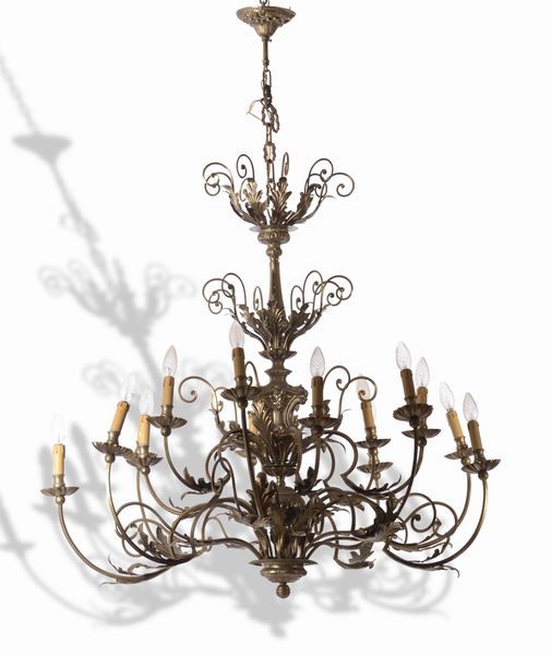 Coppia di lampadari in metallo, XX secolo  - Asta Antiquariato Settembre - Associazione Nazionale - Case d'Asta italiane