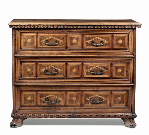 Cassettone in legno intagliato ed intarsiato, XVIII-XIX secolo  - Asta Antiquariato Settembre - Associazione Nazionale - Case d'Asta italiane