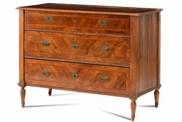 Com� lastronato e filettato a quattro cassetti, XVIII secolo  - Asta Antiquariato Settembre - Associazione Nazionale - Case d'Asta italiane