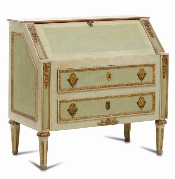 Cassettone a ribalta in legno laccato, Torino XVIII-XIX secolo  - Asta Antiquariato Settembre - Associazione Nazionale - Case d'Asta italiane