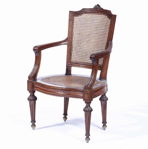 Poltroncina Luigi XVI, seduta e schienale in paglia di Vienna  - Asta Antiquariato Settembre - Associazione Nazionale - Case d'Asta italiane