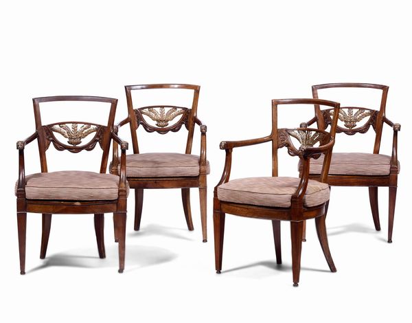 Gruppo di quattro poltrone direttorio, Genova XVIII-XIX secolo  - Asta Antiquariato Settembre - Associazione Nazionale - Case d'Asta italiane