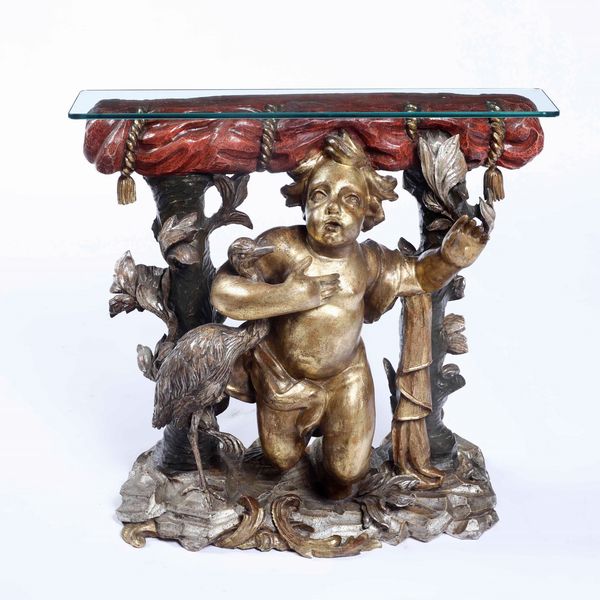 Consolina in legno intagliato, dipinto e dorato, XVIII-XIX secolo  - Asta Antiquariato Settembre - Associazione Nazionale - Case d'Asta italiane