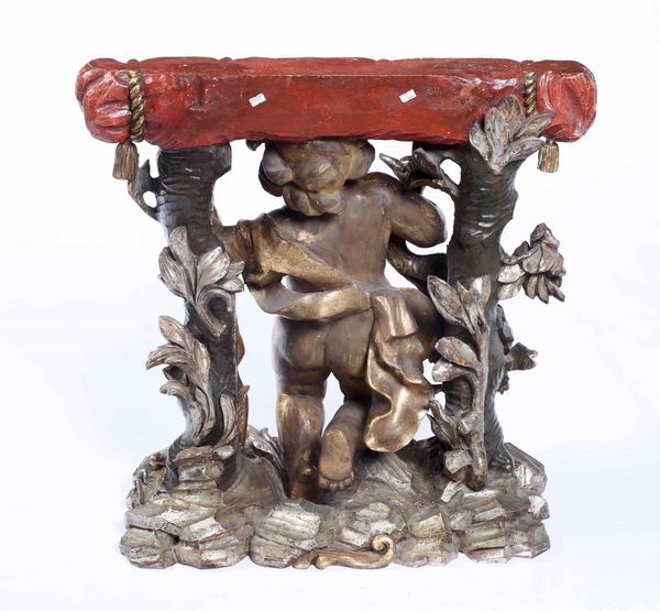 Consolina in legno intagliato, dipinto e dorato, XVIII-XIX secolo  - Asta Antiquariato Settembre - Associazione Nazionale - Case d'Asta italiane