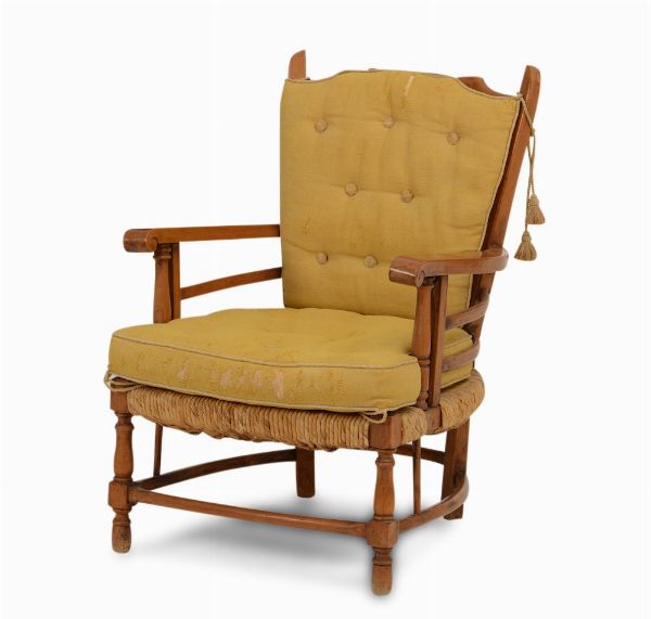 Poltrona in legno con seduta impagliata  - Asta Antiquariato Settembre - Associazione Nazionale - Case d'Asta italiane