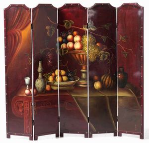 Grande paravento dipinto. XX secolo  - Asta Antiquariato Settembre - Associazione Nazionale - Case d'Asta italiane