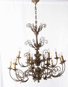 Coppia di lampadari in metallo, XX secolo  - Asta Antiquariato Settembre - Associazione Nazionale - Case d'Asta italiane