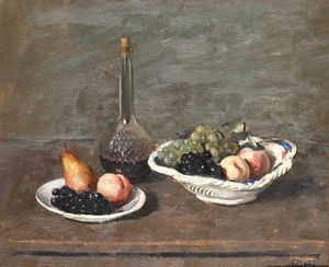 Salietti Alberto : Pesche, uva, bottiglie, 1951  - Asta Arte Moderna e Contemporanea - Associazione Nazionale - Case d'Asta italiane