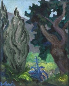 LEVI CARLO - Cipressi, carrubi e agave blu, 1974