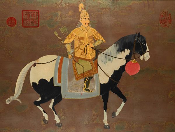 Pannello in legno laccato e dorato raffigurante cavaliere e iscrizioni, Cina, XX secolo  - Asta Arte Orientale   - Associazione Nazionale - Case d'Asta italiane
