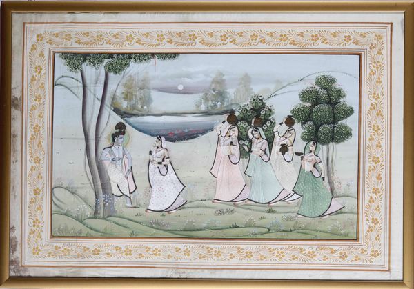 Dipinto Moghul raffigurante fanciulle e divinit, Persia, XIX secolo  - Asta Arte Orientale   - Associazione Nazionale - Case d'Asta italiane