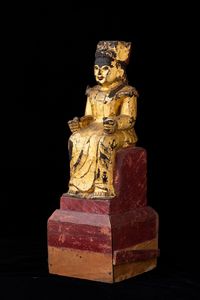 Figura di dignitario in legno laccato e dorato, Thailandia, XIX secolo  - Asta Arte Orientale   - Associazione Nazionale - Case d'Asta italiane