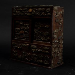 Piccolo stipo in legno decorato con elementi naturalistici applicati in bronzo, Cina, Giappone, XIX secolo  - Asta Arte Orientale   - Associazione Nazionale - Case d'Asta italiane