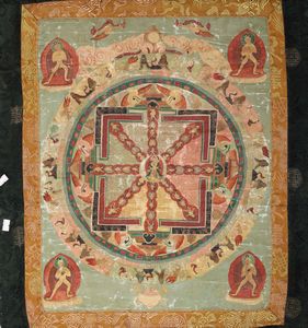 Thangka su seta raffigurante Mandala centrale e altre divinit, Tibet, XIX secolo  - Asta Arte Orientale   - Associazione Nazionale - Case d'Asta italiane