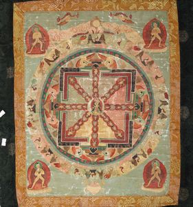 Thangka su seta raffigurante Mandala centrale e altre divinit�, Tibet, XIX secolo  - Asta Arte Orientale   - Associazione Nazionale - Case d'Asta italiane