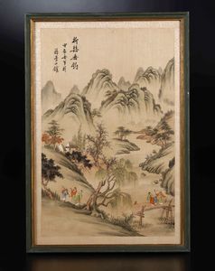 Coppia di dipinti su seta con paesaggi e iscrizioni, Cina, XX secolo  - Asta Arte Orientale   - Associazione Nazionale - Case d'Asta italiane