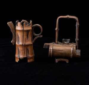 Due teiere in pietra con motivo a canne di bamb, Cina, XX secolo  - Asta Arte Orientale   - Associazione Nazionale - Case d'Asta italiane