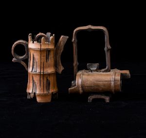 Due teiere in pietra con motivo a canne di bamb�, Cina, XX secolo  - Asta Arte Orientale   - Associazione Nazionale - Case d'Asta italiane
