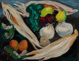 Carlo Levi - Natura morta di pannocchie, rape, fichi, ciliegie e agrumi