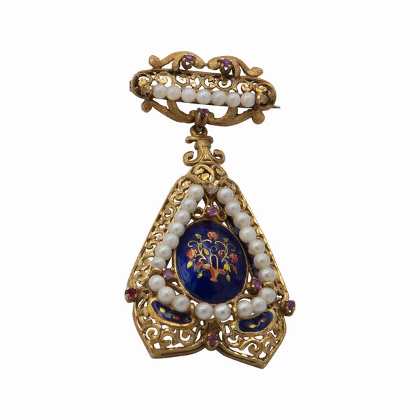 Spilla con perline e smalti  - Asta Gioielli, Orologi e Argenti - Associazione Nazionale - Case d'Asta italiane